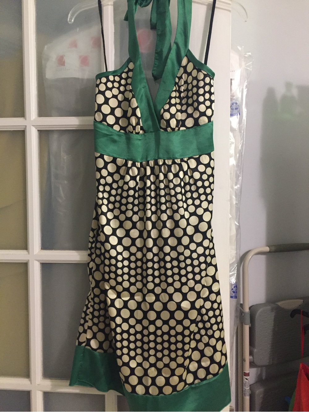 Charlotte Russe Black White Satin Halter Dress With Green Trim Size Medium